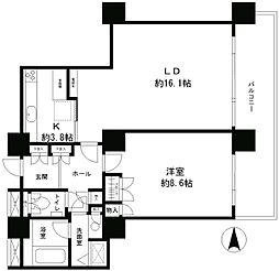 リバーポイントタワー 18階1LDKの間取り