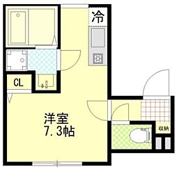 ブルースカイ溝の口 3階ワンルームの間取り