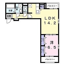 プラージュ 2階1LDKの間取り