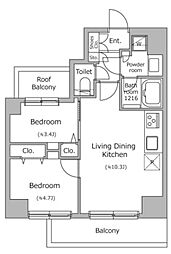 ドゥーエ南千住 6階2LDKの間取り