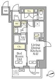テラス北千住 1LDKの間取図画像