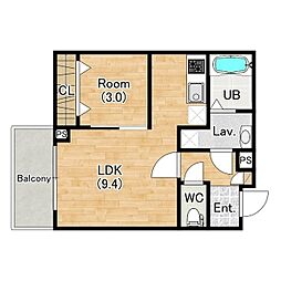 神戸市西神・山手線 上沢駅 徒歩4分の賃貸アパート 2階1LDKの間取り