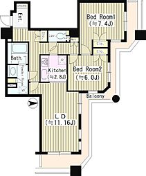 石神井公園ピアレスA棟ザ・タワー 2LDKの間取図画像