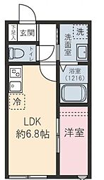 ゼルコーバ 2階1DKの間取り
