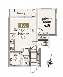 アーベインα 1階1LDKの間取り