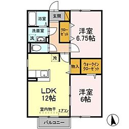 コモド八ヶ崎 Ａ・ＢB203 2階2LDKの間取り