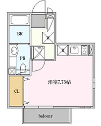 チューダープレイス ワンルームの間取図画像