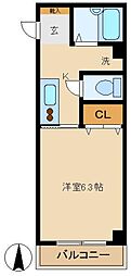 第70シンエイビル 1Kの間取図画像