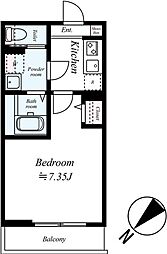 川越市野田町2丁目アパート 1Kの間取図画像
