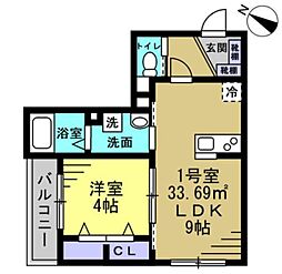 草加市谷塚町アパート 1LDKの間取図画像