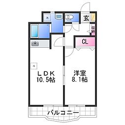 メゾン浜の宮2 1LDKの間取図画像