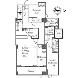 フォレストテラス鳥居坂 3SLDKの間取図画像