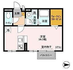 モナリエ古ヶ崎II 2階ワンルームの間取り