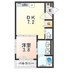 F asecia Pur 湊 1DKの間取図画像