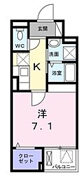 ライジング練馬 1階1Kの間取り