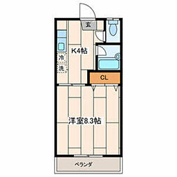 ハイツ栴檀 1Kの間取図画像