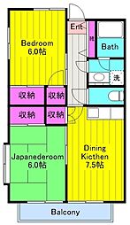 サニーハイツ生田 2DKの間取図画像