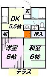 アドニス狭山 1階2DKの間取り