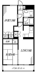 花水木ガーデンヒルズ玉川学園 2LDKの間取図画像