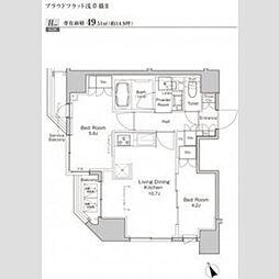 プラウドフラット浅草橋2 13階2LDKの間取り