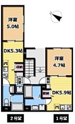 春日部市下蛭田アパート 1DKの間取図画像