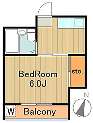 サンパレス堀之内 4階1Kの間取り