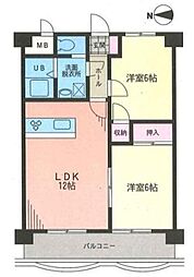 アルシヨン悠々 2LDKの間取図画像