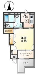 T-5テラス 1Kの間取図画像
