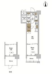RJRプレシア蒲田 1DKの間取図画像