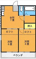 サンライズ弐番館 2階2DKの間取り