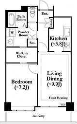河田町ガーデン 4号棟 8階1LDKの間取り