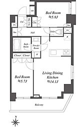 アイフラット両国 9階2LDKの間取り