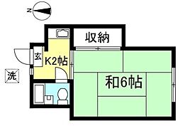グリーンコーポ 2階1Kの間取り