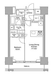ザ・パークハビオ新御徒町 1LDKの間取図画像