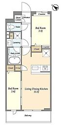 グランカーサ王子II 2階2LDKの間取り