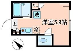 バーミープレイス国立2 ワンルームの間取図画像