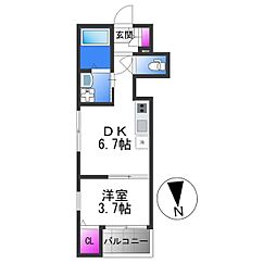 ブランテール深江橋 2階1DKの間取り