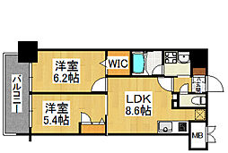 アトラスアルファーノ箱崎 2DKの間取図画像