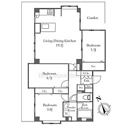 高輪ハイツ 1階3LDKの間取り