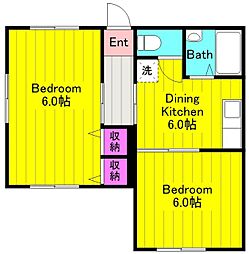 マツヤ貸家 1階2DKの間取り