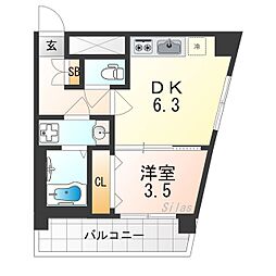 ファステート京都東寺グラン 8階1DKの間取り