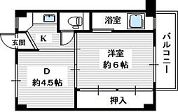 南海高野線 千代田駅 徒歩7分の賃貸マンション 3階1DKの間取り