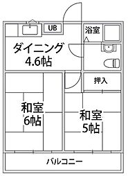 テラスフルール 2DKの間取図画像
