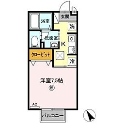 ミントグリーン 1Kの間取図画像