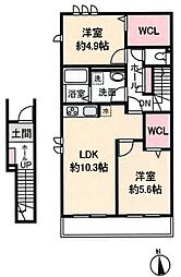 Ｃｏｎｔｒａｉｌ3 2階2LDKの間取り