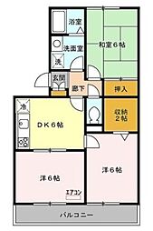 セキネマンションII 2階3DKの間取り
