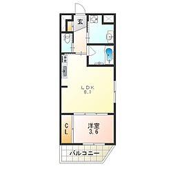 KAUNISHIRANO 1LDKの間取図画像