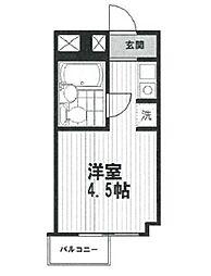 カーサ四谷 4階ワンルームの間取り