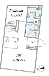 the trias rokakoen 1LDKの間取図画像