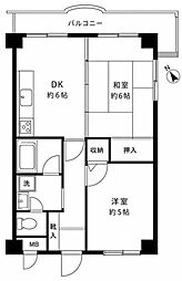 グレイス蒔田公園 2DKの間取図画像